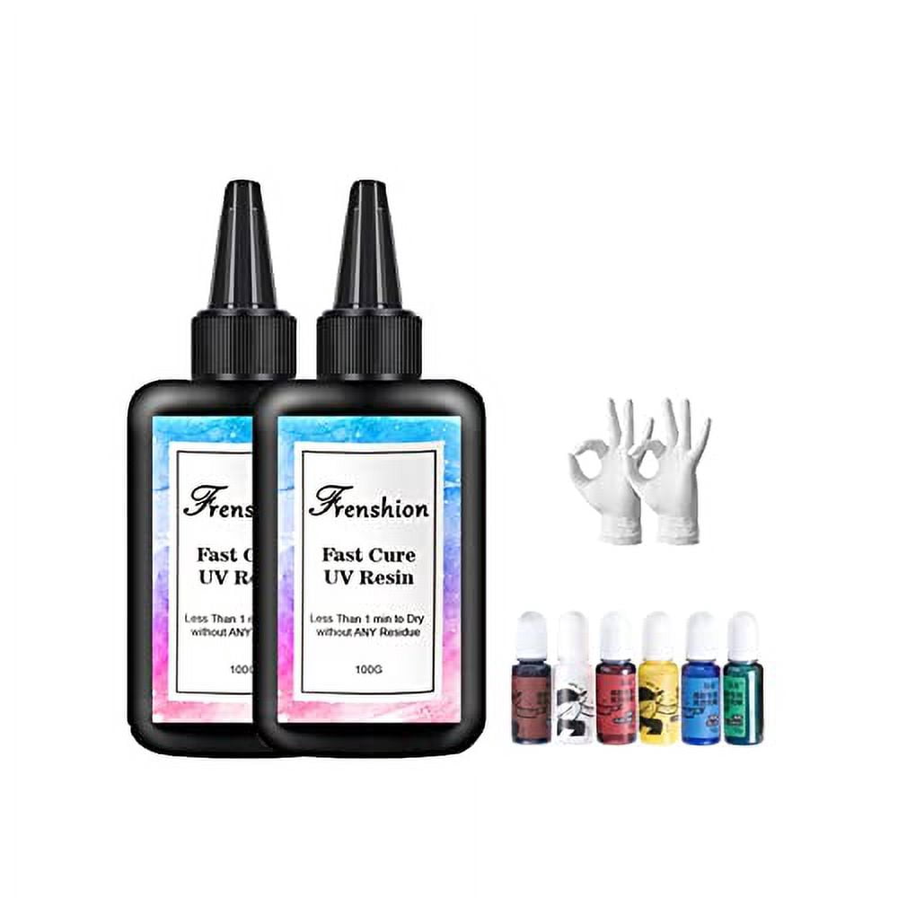 2Pcs 100G Upgrade 45S Fast Cure Clear Hard UV Resin+ Color Pigment+Glove for DIY Home Professional Casting & Coating Handcraft Jewelry Earrings Necklace Bracelet