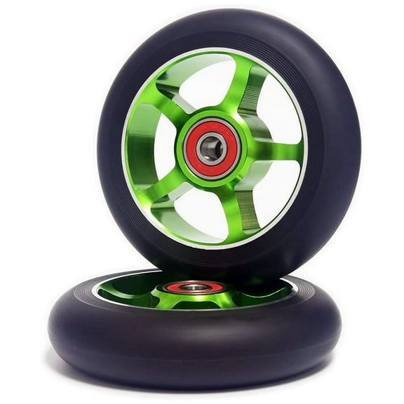 2Pcs 100mm Scooter Wheels with Bearings Aluminum Scooter Parts,Green