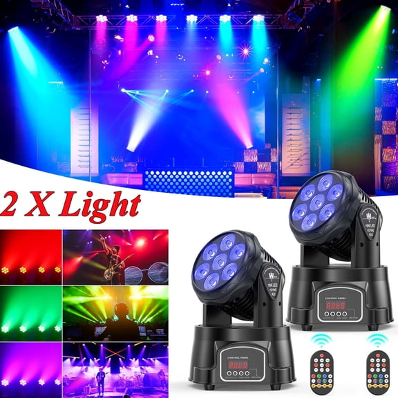 2-Pack 105W Moving Head Stage Lights, 7 LED RGBW DMX DJ Lights for Party Concert Church Wedding Events