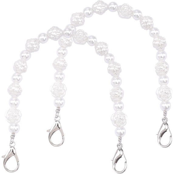 2Pcs 10Inch Plastic Imitation Rose-shaped Pearl Beaded Bag Handles for DIY Accessory Handbag Purse Chain Replacement White