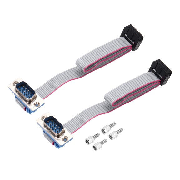 2Pcs 10Pin Flat Ribbon Cable Gray DB9 Male to FC-10P 2.54mm Pitch 20cm Length DB Serial Port Cable for Computer, LED Display, DVD with 4 Screws