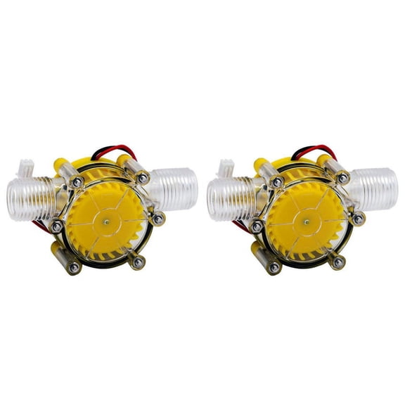2Pcs 10W Water Flow Pump Mini Hydro Generator Turbine Flow Hydraulic Conversion 12V & 5V,2 * Generator,Transparent & yellow