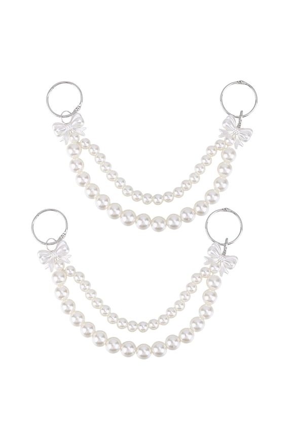 2Pcs 11.6In Purse Strap Extender White Bow Tie Double Layers Pearl Keychain Extension Chain with Alloy Ring Clasps Bowknot Charms for Bag Replacement