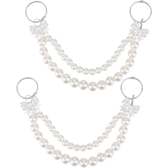 2Pcs 11.6In Purse Strap Extender White Tie Double Layers Pearl Keychain Extension Chain with Alloy Ring Clasps Bowknot Charms for Bag Replacement Crossbody Shoulder Decoration DIY