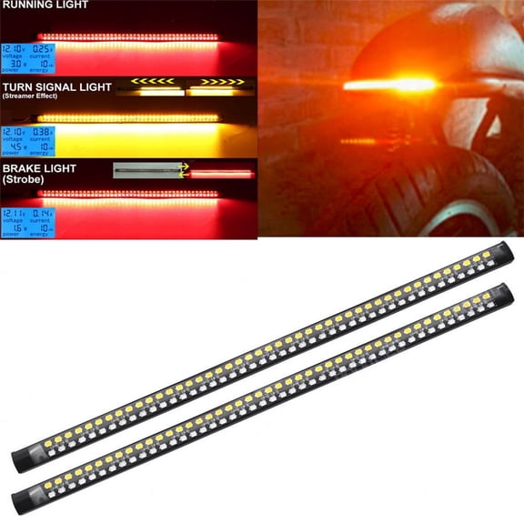 2Pcs 11.8" Motorcycle LED Brake Stop Turn Signal Tail Light Strip Bar Red/Amber