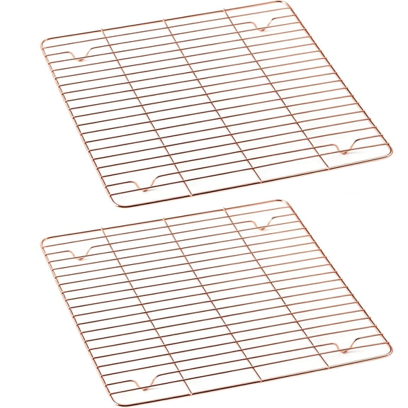 2Pcs 11x11 Inch Rose Gold Cooling Rack for Baking - Square Wire Metal Rack for Cookies, Cake, Bread - Heavy Duty Stainless Steel Kitchen Cooling Grid