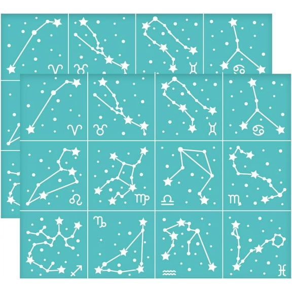 2Pcs 11x8.6 Inch 12 Constellations Self-Adhesive Silk Screen Printing Stencil Star Symbol Silk Screen Stencil Constellation Sign Mesh Stencils Transfer