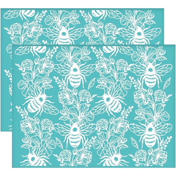 2Pcs 11x8.6 Inch Bee Pattern Self-Adhesive Silk Screen Printing Stencil Flower Silk Screen Stencil Insect Plant Theme Reusable Mesh Stencils