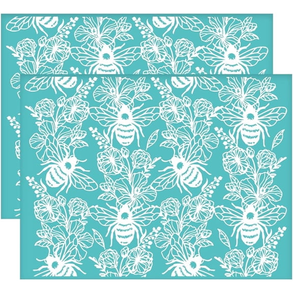2Pcs 11x8.6 Inch Bee Pattern Self-Adhesive Silk Screen Printing Stencil Flower Silk Screen Stencil