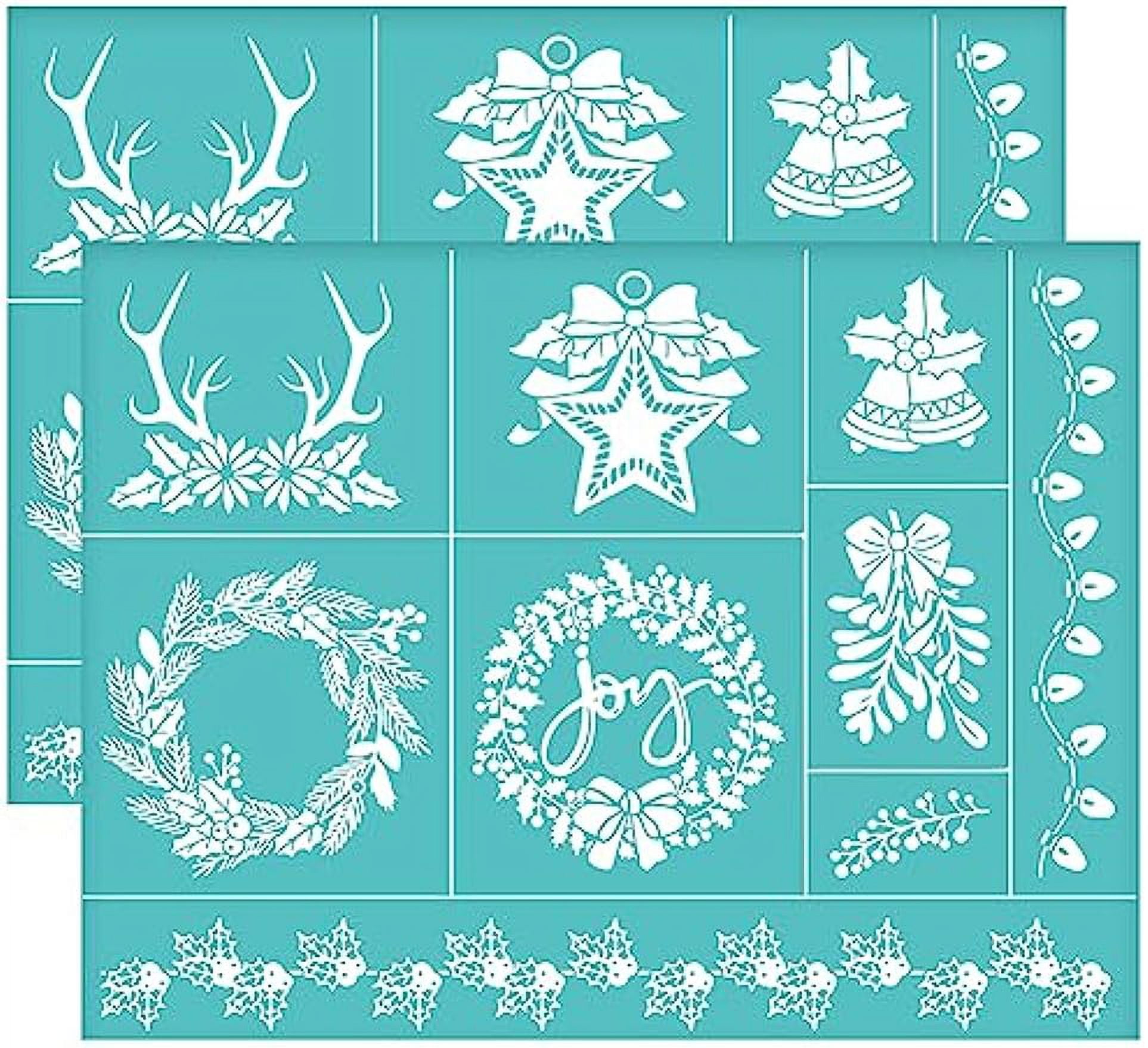 2Pcs 11x8.6 Inch Christmas Themed Self-Adhesive Silk Screen Printing  Stencil Christmas Silk Screen Stencil Elk Antler Wreath Bell Pattern Mesh  Stencils for DIY T-Shirt Fabric Painting 
