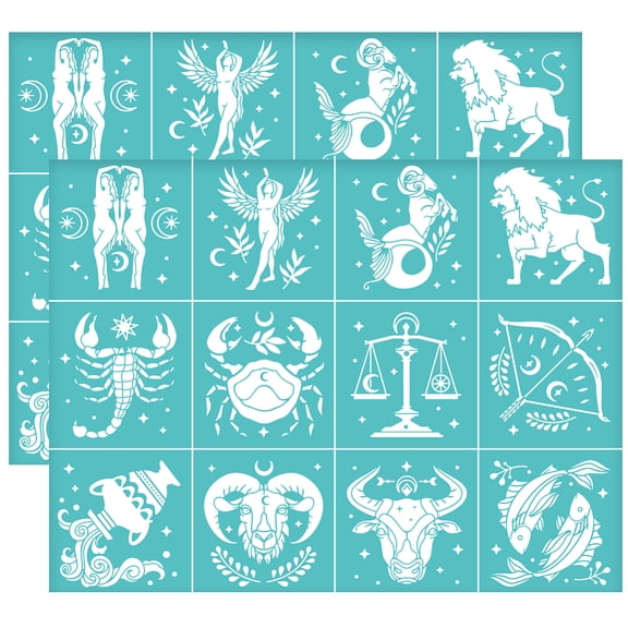 2Pcs 11x8.6 Inch Constellation Self-Adhesive Silk Screen Printing Stencil Sagittarius Virgo Silk Screen Stencil Dream Theme Reusable Mesh Stencils