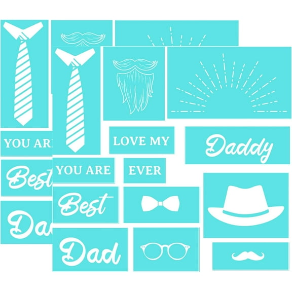 2Pcs 11x8.6 Inch Dad Theme Self-Adhesive Silk Screen Printing Stencil Father's Day Theme Adhesive Mesh Transfers Silk Screen Stencils for DIY Decoration Fathers' Day Gift - Turquoise