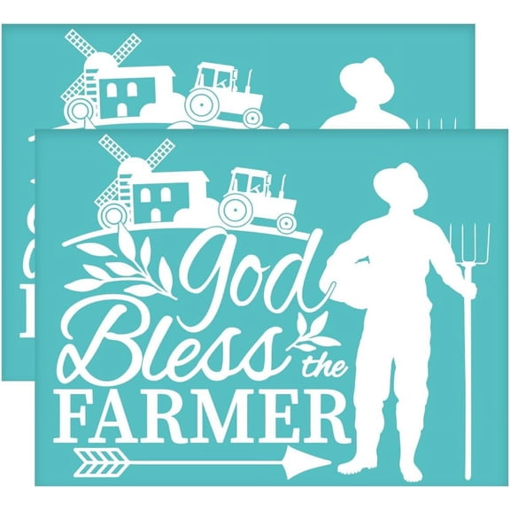 2Pcs 11x8.6 Inch Farm Slogan Self-Adhesive Silk Screen Printing Stencil God Bless The Farmer Silk Screen Stencil Farm Theme Reusable Mesh Stencils Transfer