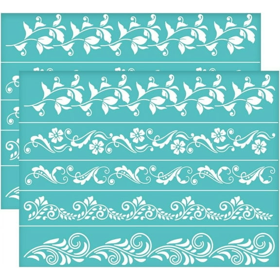 2Pcs 11x8.6 Inch Flower Border Self-Adhesive Silk Screen Printing Stencil Ivy Mesh Stencils Plant Theme Reusable Mesh Stencils Transfer for DIY T-Shirt Fabric Painting