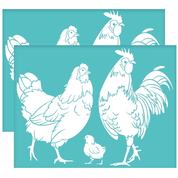2Pcs 11x8.6 Inch Fooster Self-Adhesive Silk Screen Printing Stencil Hen Chicken Mesh Stencils Farm Theme Reusable Mesh Stencils Transfer