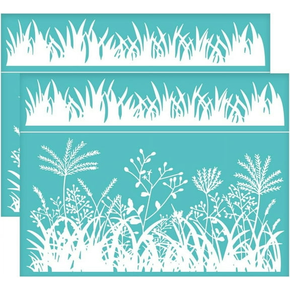 2Pcs 11x8.6 Inch Grass Tussock Self-Adhesive Silk Screen Printing Stencil Blade Grass Silk Screen Stencil Reusable Mesh Stencils Transfer