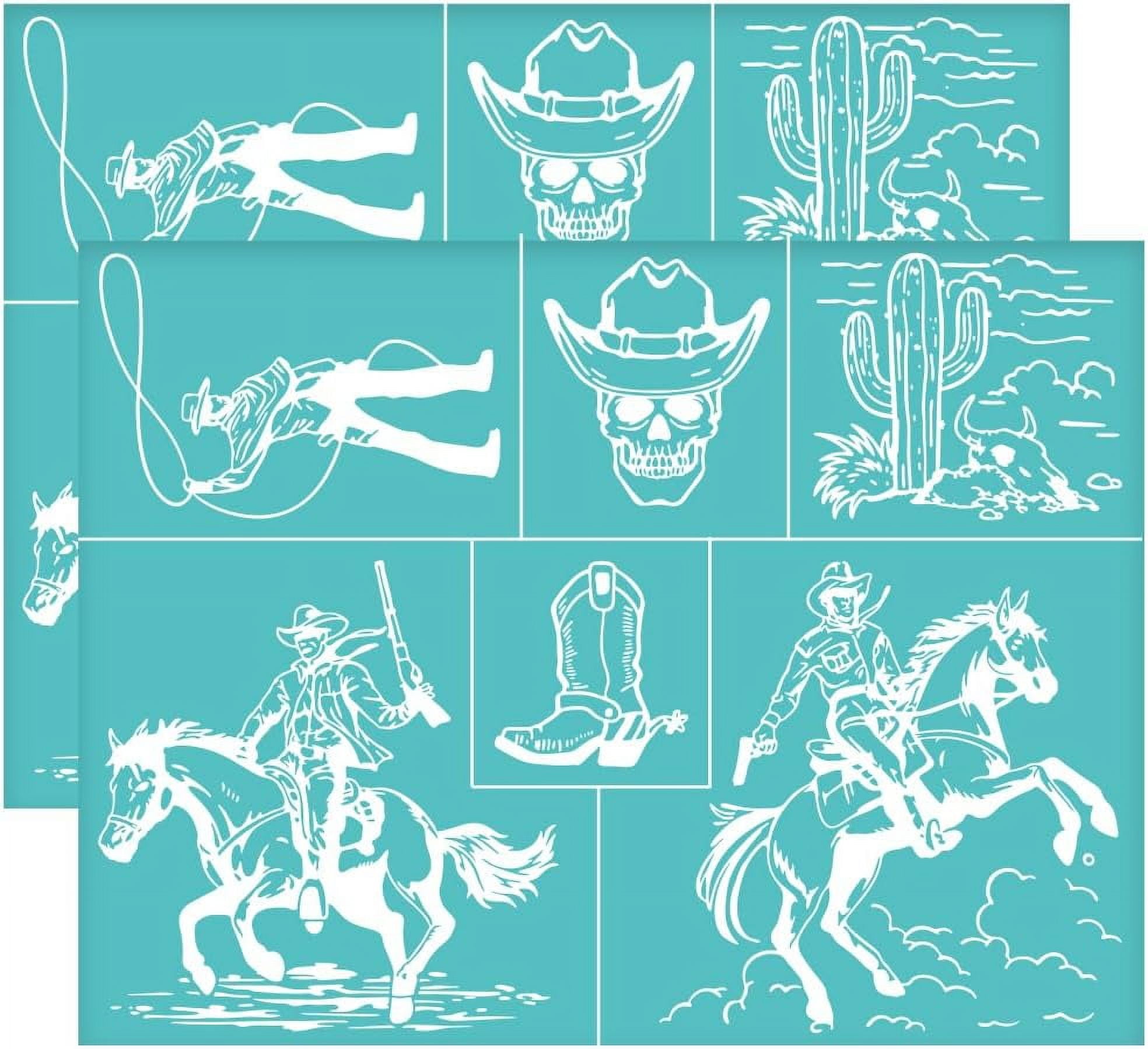 Cowboy On Bucking Bronco Stencil - Reusable 14 Mil Mylar Stencil For Painting On Wood, Walls, Fabric (7.69x9 Inch)