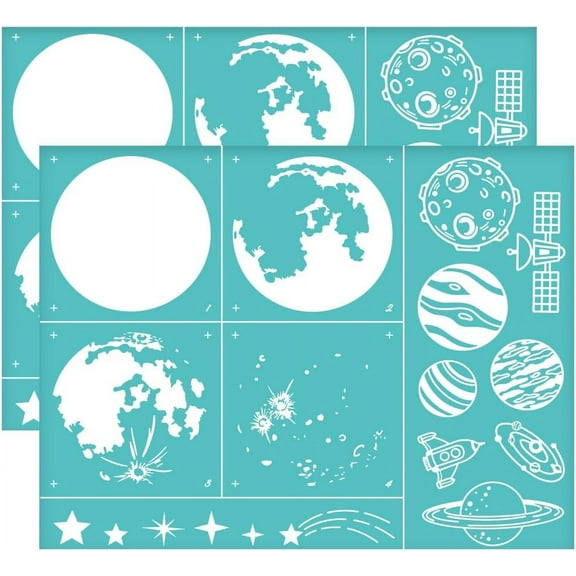 2Pcs 11x8.6 Inch Layered Moon Silk Screen Stencil Self-Adhesive Silk Screen Printing Stencil Space Planets Mesh Transfer Stencils Reusable Paint