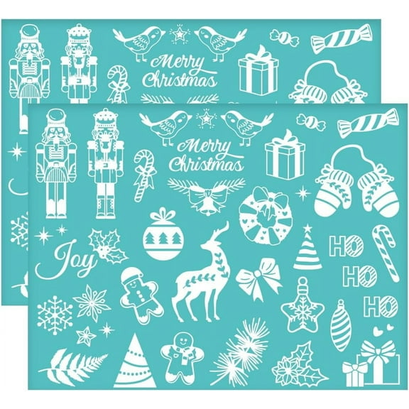 2Pcs 11x8.6 Inch Nutcracker Self-Adhesive Silk Screen Printing Stencil Snowman Mesh Stencils Christmas Theme Reusable Mesh Stencils Transfer for DIY