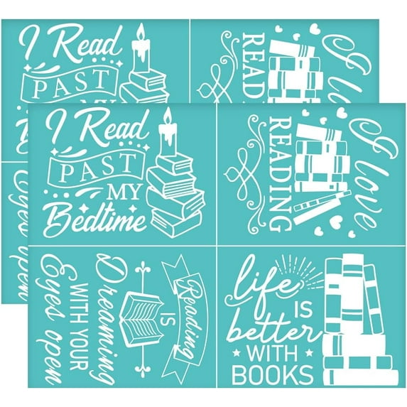 2Pcs 11x8.6 Inch Reading Slogan Self-Adhesive Silk Screen Printing Stencil