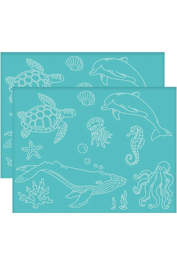 2Pcs 11x8.6 Inch Sea Animal Self-Adhesive Silk Screen Printing Stencil Sea Turtle Whale Silk Screen Stencil Jellyfish Octopus Reusable Mesh Stencils Transfer for DIY T-Shirt Fabric Painting colorful