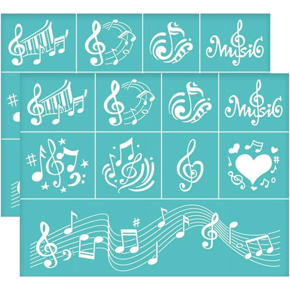 2Pcs 11x8.6 Inch Self-Adhesive Silk Screen Printing Mesh Transfers Stencil Music Note Pattern Love Heart for Painting on Wood DIY T-Shirt Fabric colorful