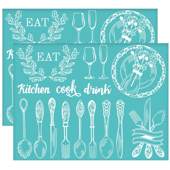 2Pcs 11x8.6 Inch Self-Adhesive Silk Screen Printing Stencil Kitchen Tableware Fork Silk Screen Stencil Scoop Silverware Mesh Stencils Cup Transfer