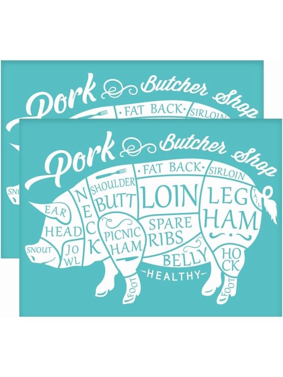 2Pcs 11x8.6 Inch Self-Adhesive Silk Screen Printing Stencil Pig Distribution Map Silk Screen Stencil Cattle Butcher Shop Pork Mesh Transfer Stencils for Painting on Wood DIY T-Shirt for DIY