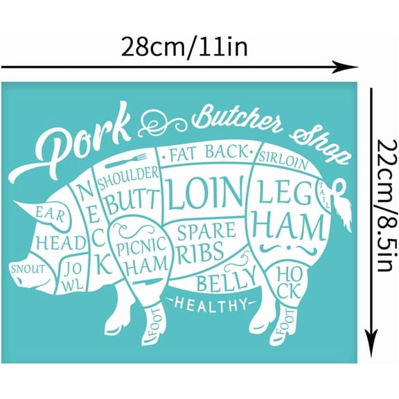 2Pcs 11x8.6 Inch Self-Adhesive Silk Screen Printing Stencil Pig Distribution Map Silk Screen Stencil Cattle Butcher Shop Pork Mesh Transfer Stencils for Painting on Wood DIY T-Shirt