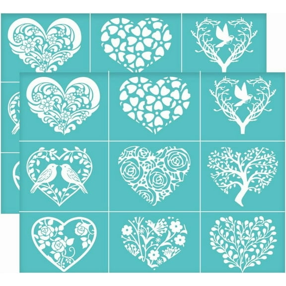 2Pcs 11x8.6 Inch Valentine's Day Self-Adhesive Silk Screen Printing Stencil Heart Love Mesh Stencils Love Theme Reusable Transfer
