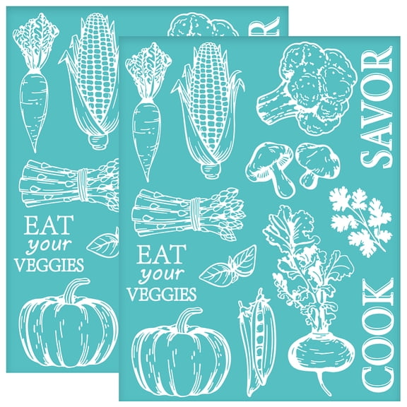 2Pcs 11x8.6 Inch Vegetable Self-Adhesive Silk Screen Printing Stencil Farm Theme Silk Screen Stencil Corn Carrot Pumpkin Pattern Reusable