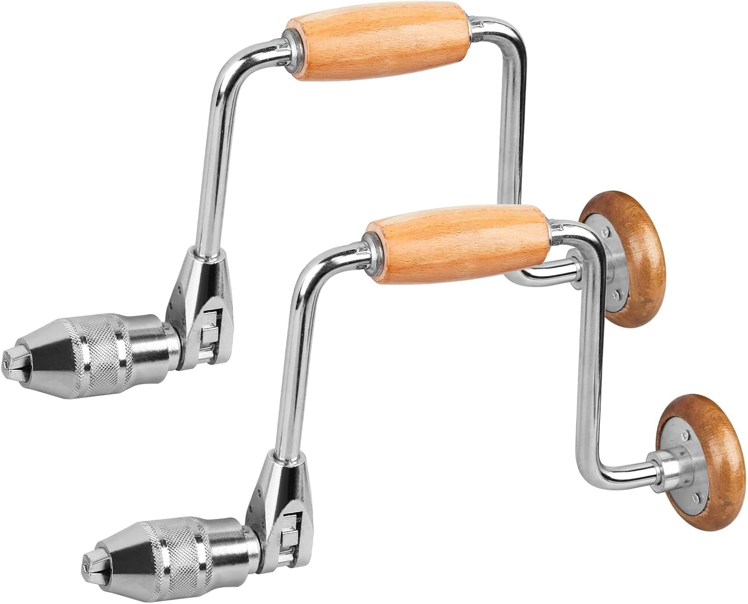 2Pcs 12.6 Inch Carpenters Bit Brace Hand Crank Drill, Swing Bit Brace with Chuck and Handle, Manual Hand Drill for Wood Plastic Fiberglass