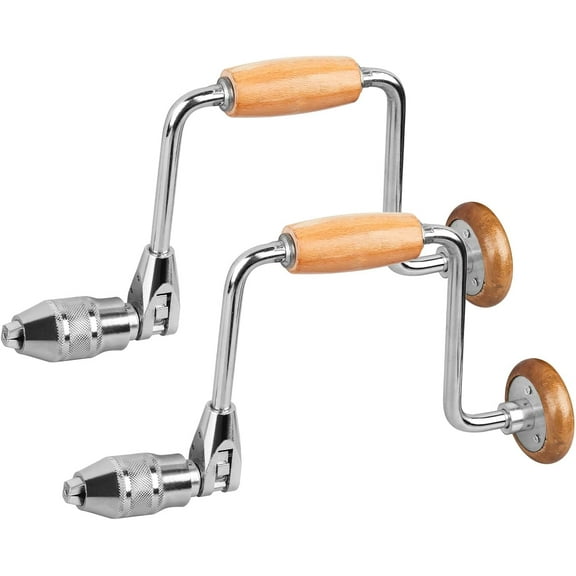 2Pcs 12.6 Inch Carpenters Bit Brace Hand Crank Drill, Swing Bit Brace with Chuck and Handle, Manual Hand Drill for Wood Plastic Fiberglass