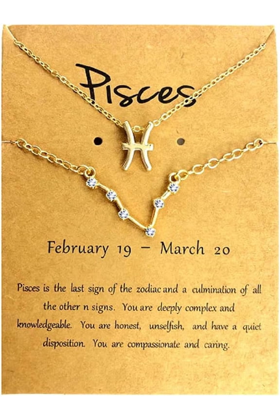 2Pcs 12 Constellation Zodiac Sign Layered Choker Necklaces Letter Astrology Horoscope with Message Card for Women Jewelry-Pisces