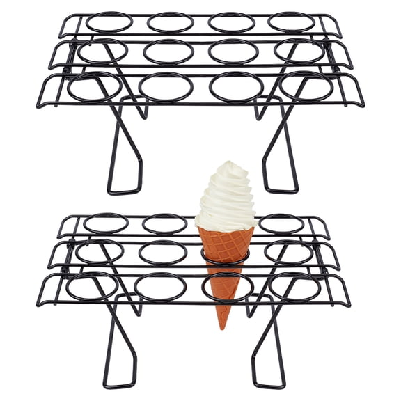2Pcs 12 Holes Cupcake Cones Baking Rack Waffle Cone Baking Holder Iron Ice Cream Cone Rack Stand Cupcakes Pastry Tray DIY