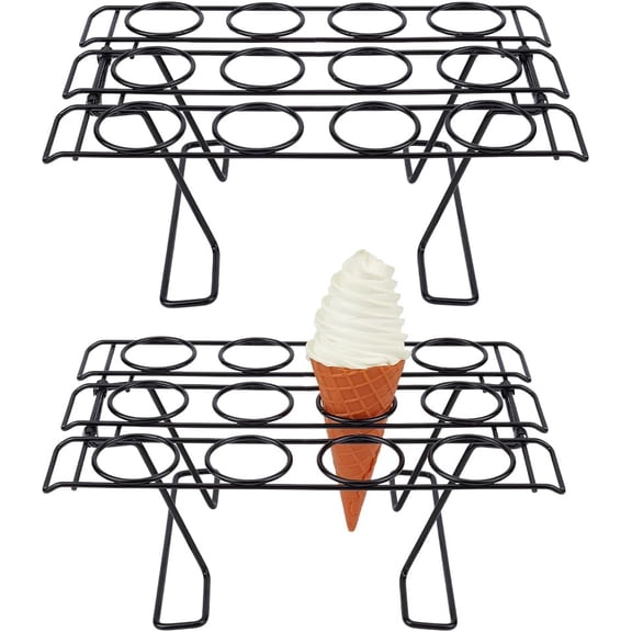 2Pcs 12 Holes Cupcake Cones Baking Rack Waffle Cone Baking Holder Iron Ice Cream Cone Rack Stand Cupcakes Pastry Tray