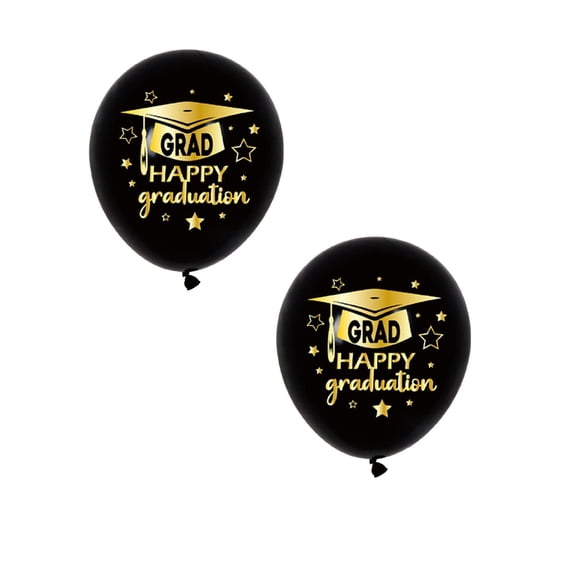 2Pcs 12 Inch Black And Gold Graduation Latex Balloons Thickened Round Party Decoration For Event Atmosphere Event Party Graduation Decorations 2026