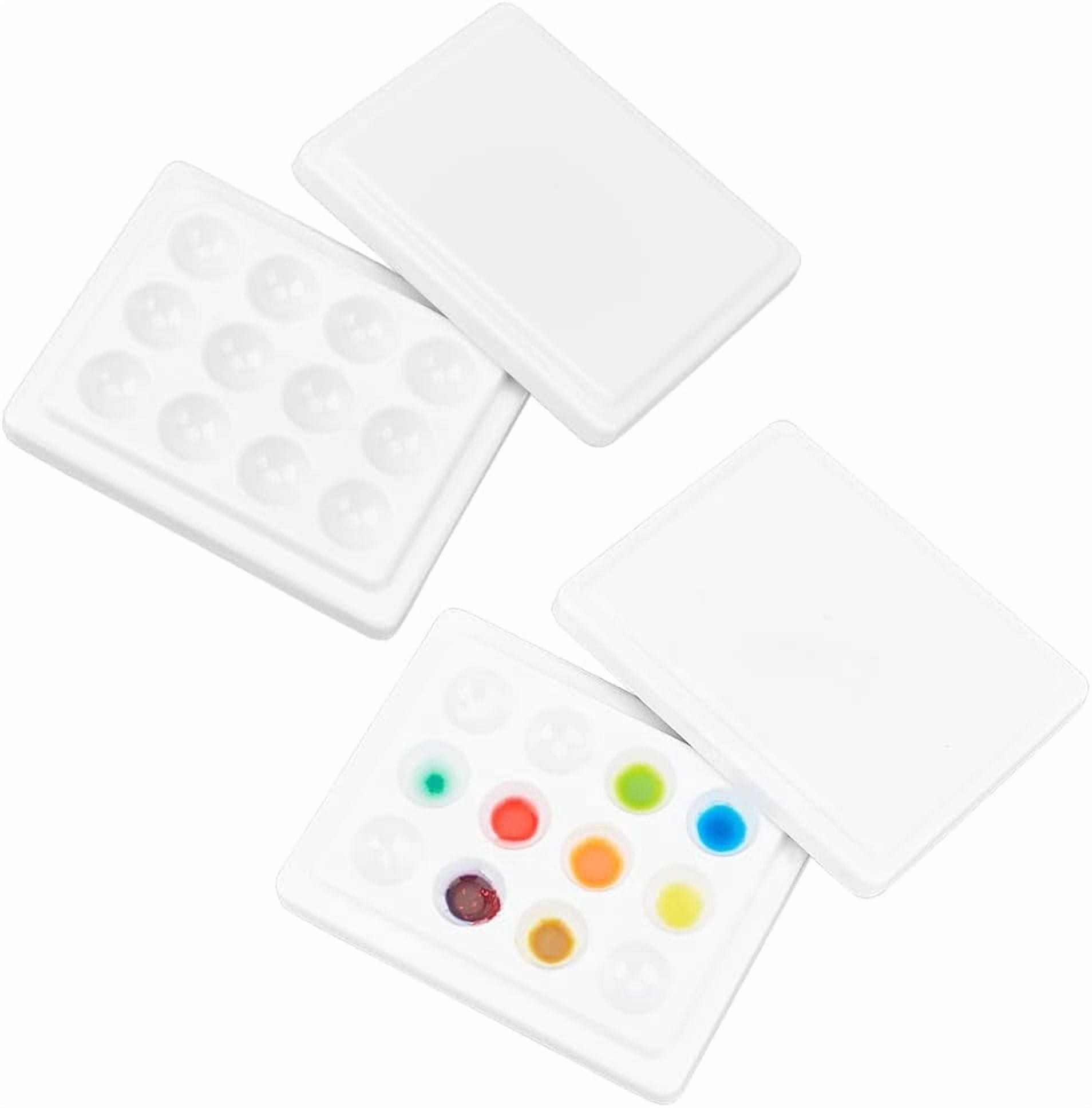 2Pcs 12-Well White Palette Plastic Imitation Porcelain Watercolor Oil Palette with Cover Mixing Tray Painting Palette with Lid for Watercolor Gouache Oil Acrylic Painting White DIY
