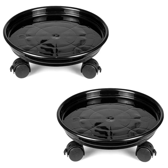 12 Inch Black Plant Caddy with Universal Wheels, 2 Count