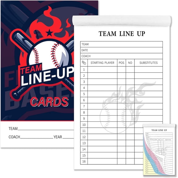 2Pcs 120pages Baseball Lineup Cards with 16 Player Roster Softball Scorebook Coaching 4 Part Carbonless Copies for School College Game