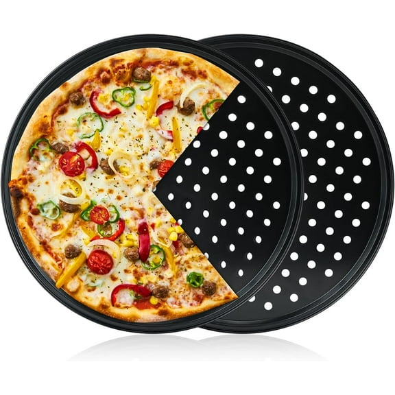 2Pcs 12inch Pizza Pan for Oven, Round Pizza Pan Stainless Steel with Holes, Non Stick Pizza Serving Tray Bakeware Crisper Pan for Kitchen Home Baking Supplies