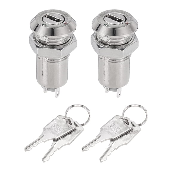 2Pcs 12mm 2 Positions on OFF Electric Keys Lock Push Button Switch