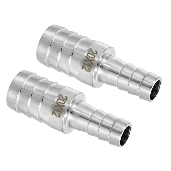 Uxcell 2 Pcs 13/16" to 1/2" Hose Barb Reducer Pipe Fitting 304 Stainless Steel Hose Pipe Fitting Silver