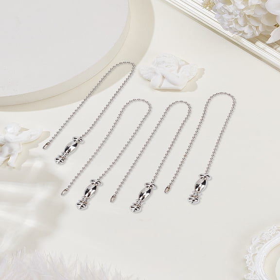 2Pcs 13.5 inch Platinum Zinc Alloy Ceiling Fan Pull Chain Extenders Decorative Ceiling Fan Beaded Solid Steel Decorative Pull Chain