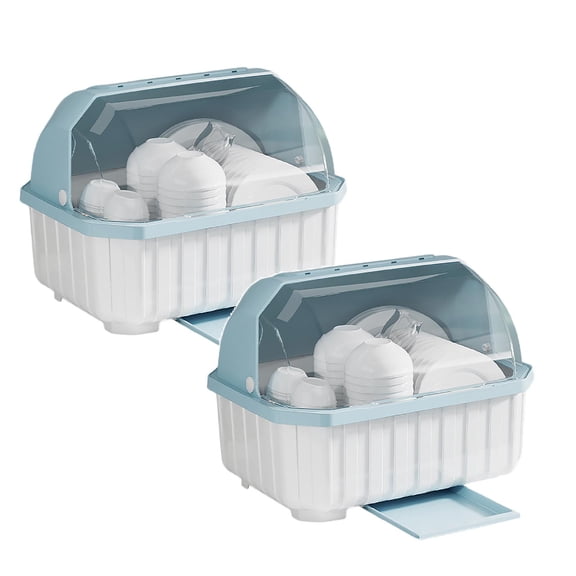 2Pcs 13.78" Plastic Dish Drainer with Lid, Countertop Kitchen Dish Rack with Drip Tray,Utensil Storage Sky Blue Happy 2026!