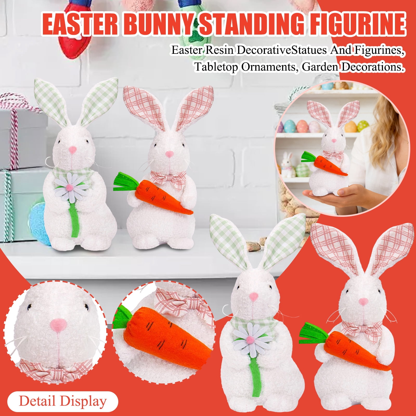 2Pcs 13.78Inch Cute Easter Bunny Stuffed Animals Plush Doll, Soft Plush Toy for Birthday Christmas Valentines Easter Holiday Gifts, Easter Basket Stuffers