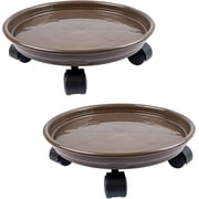 13 Inch Brown Plant Caddy with Universal Wheels, Movable Planter Dolly Tray, 2-Pack