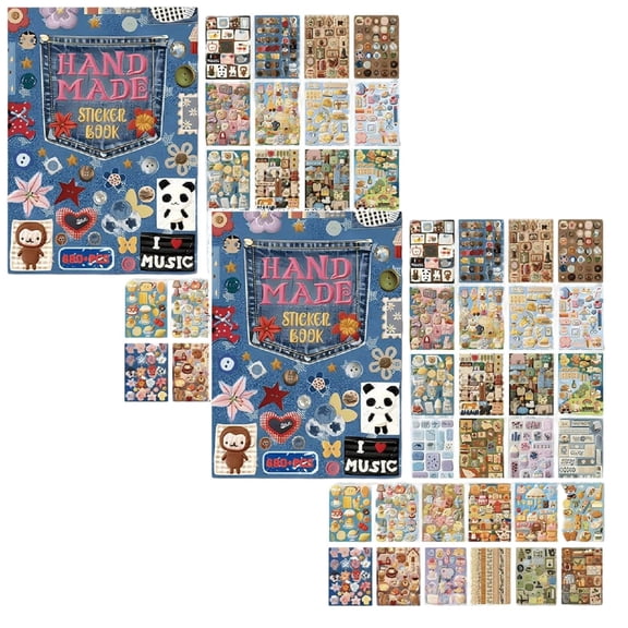 2Pcs 1360+ Pcs Realistic Embroidery Sticker Book Self Soft 3D Embroidery Flat Stitching Style Decals For Junk Journals & Scrapbooking Office Craft Stationery