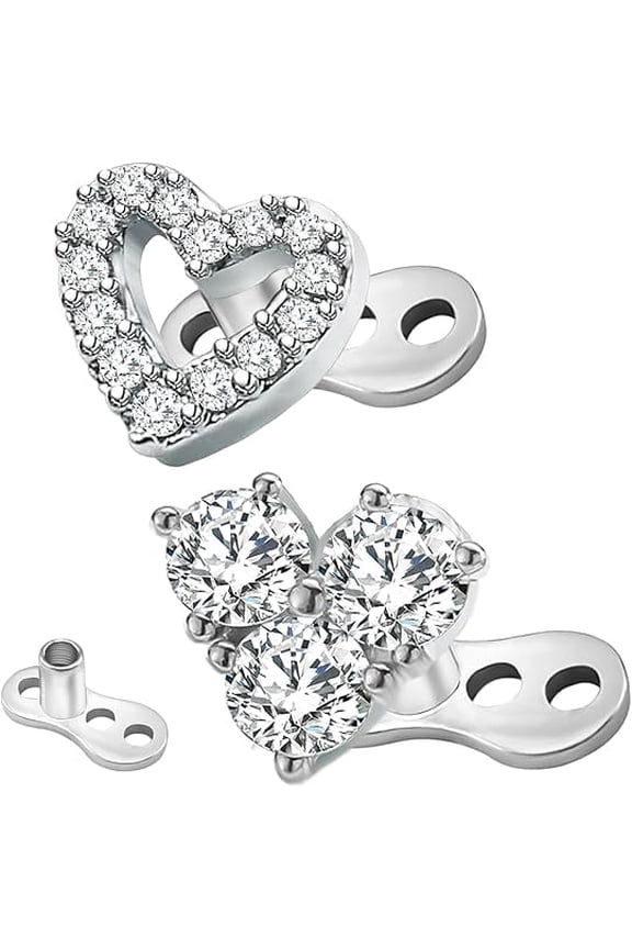 2Pcs 14G CZ Heart Dermal Anchor Tops 316L Surgical Steel Microdermals Body Piercings for Women Men