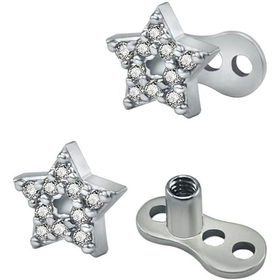 2Pcs 14G Cross Dermal Anchor Tops and Base Stainless Steel Cubic Zirconia Internally Threaded Microdermals Body Piercings Studs Dermal Piercings Surface Skin Piercing Body Jewelry for Women Men